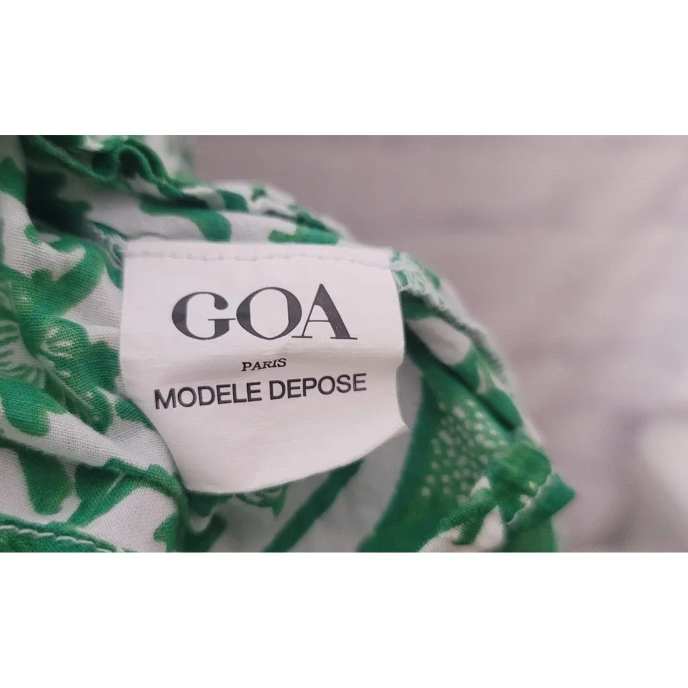 Goa Paris Green White Floral Cotton Shirt Dress 3/4 Sleeve Pockets M Cottagecore